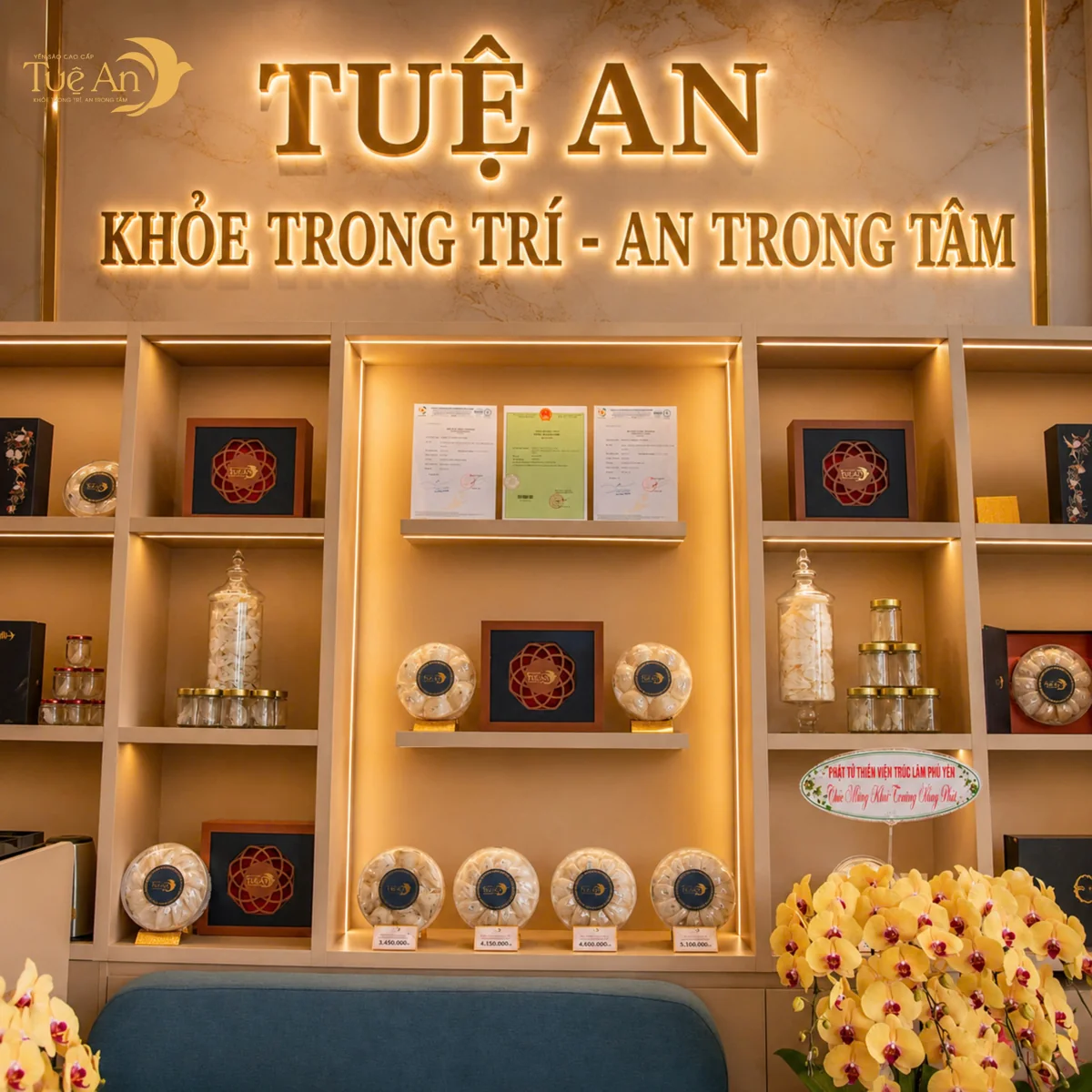 Không gian trưng bày yến và tiếp đón khách tại showroom Tuệ An