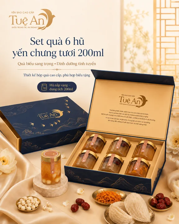 Set quà yến chưng tươi 200ml 6 hũ Tuệ An