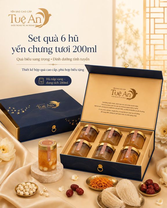 Set quà yến chưng tươi 200ml 6 hũ Tuệ An