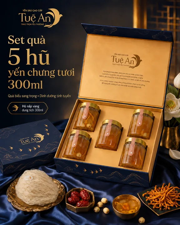 Set quà yến chưng tươi 300ml 5 hũ Tuệ An